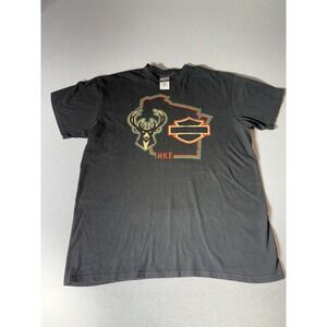 Harley-Davidson  / Milwaukee Bucks T-Shirt L Black Shirt 100% Cotton